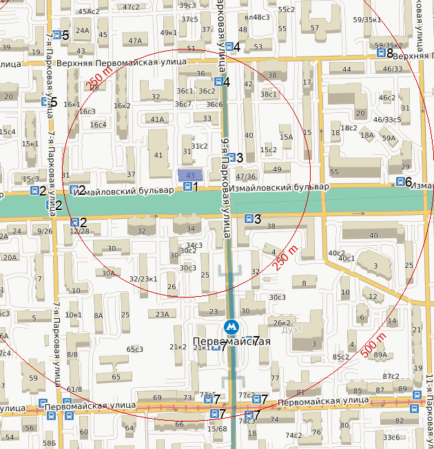 Карта измайловского бульвара